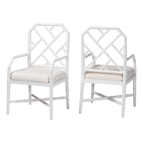 Bali & Pari Sergio Mahogany Chippendale Dining Chair Set with Carved Bamboo Upholstered Seat