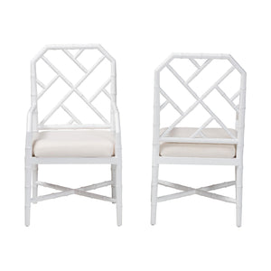 Bali & Pari Sergio Mahogany Chippendale Dining Chair Set with Carved Bamboo Upholstered Seat