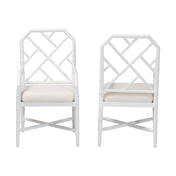 Bali & Pari Sergio Mahogany Chippendale Dining Chair Set with Carved Bamboo Upholstered Seat