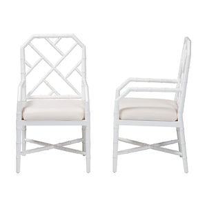 Bali & Pari Sergio Mahogany Chippendale Dining Chair Set with Carved Bamboo Upholstered Seat