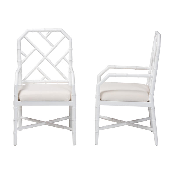 Bali & Pari Sergio Mahogany Chippendale Dining Chair Set with Carved Bamboo Upholstered Seat