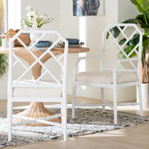 Bali & Pari Sergio Mahogany Chippendale Dining Chair Set with Carved Bamboo Upholstered Seat