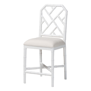 Baxton Studio Bali & Pari Sergio Mahogany Counter Stool Chippendale Carved Frame Upholstered Dining Seat White Sergio-White Wooden-CS