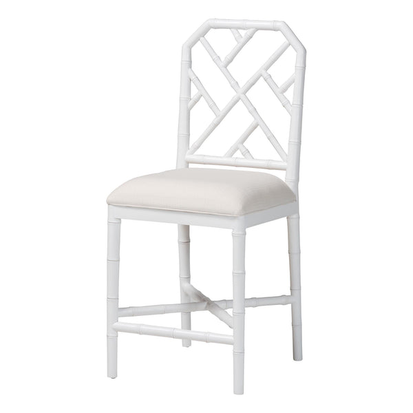 Baxton Studio Bali & Pari Sergio Mahogany Counter Stool Chippendale Carved Frame Upholstered Dining Seat White Sergio-White Wooden-CS