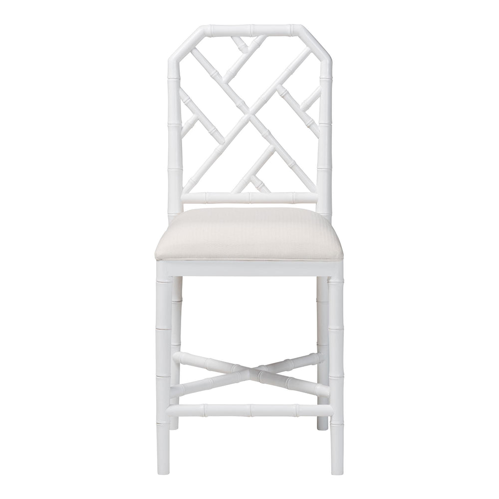 Baxton Studio Bali & Pari Sergio Mahogany Counter Stool Chippendale Carved Frame Upholstered Dining Seat White Sergio-White Wooden-CS