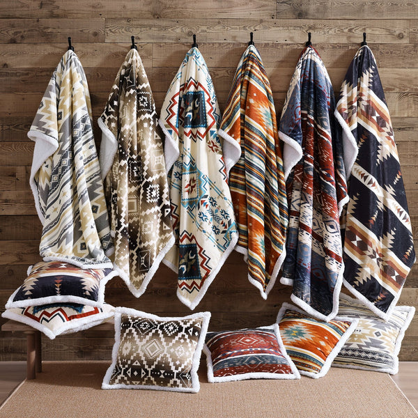 Hiend Accents Arrow Campfire Sherpa Throw - Embrace Cozy Elegance With Unique Tribal Design For Indoor & Outdoor Use Multi Color Front, 100% Polyester,Back, 100% Polyester (Sherpa Fabric) Cf2317t2-os-oc
