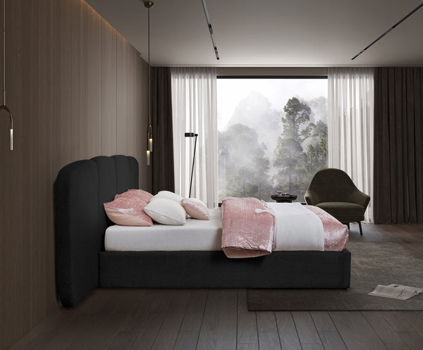 Shiloh Black Boucle Fabric King Bed ShilohBlack-K Meridian Furniture