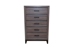English Elm Contemporary Five-Drawer Chest in Rustic Gray Finish with Dovetail Drawers, Chippendale Legs & Metal Glides 808857594679