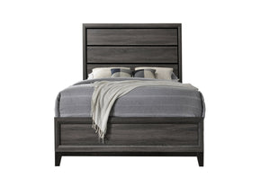 English Elm Full Sierra Contemporary Full Bed in Gray Rustic Wood Finish with Panel Headboard, Black Accents and Stylish Frame 808857588913