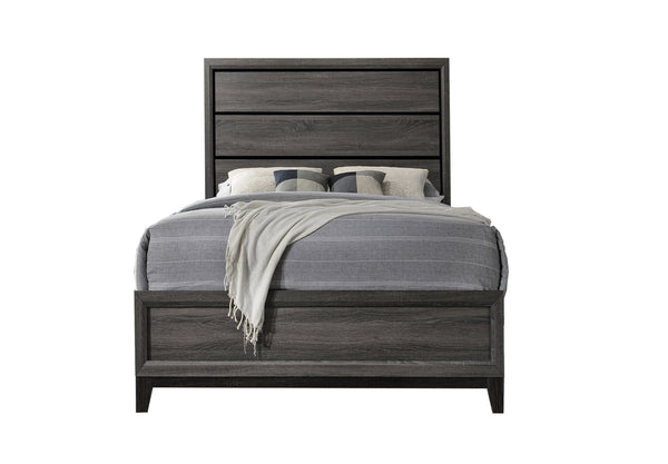 English Elm Full Sierra Contemporary Full Bed in Gray Rustic Wood Finish with Panel Headboard, Black Accents and Stylish Frame 808857588913