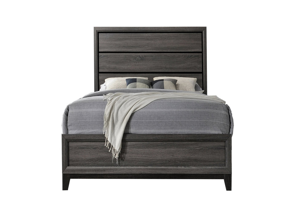 English Elm King Sierra King Bed in Contemporary Rustic Gray Finish with Paneled Frame, Subtle Black Accents for Elegant Casual Style 808857584342