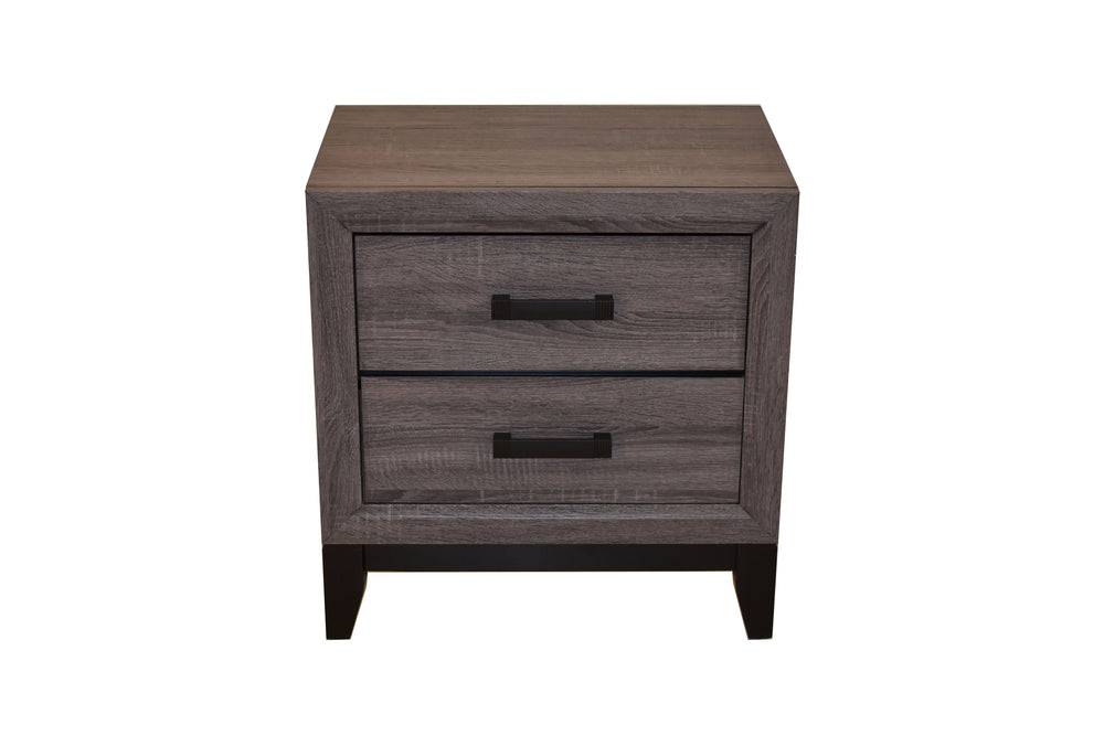English Elm Contemporary Solid Wood 2-Drawer Nightstand in Rustic Gray with Chippendale Legs, Dovetail Joinery 808857696809