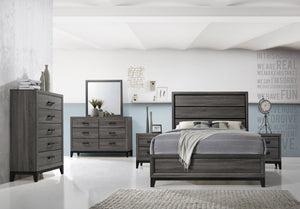 English Elm King Sierra King Bed in Contemporary Rustic Gray Finish with Paneled Frame, Subtle Black Accents for Elegant Casual Style 808857584342