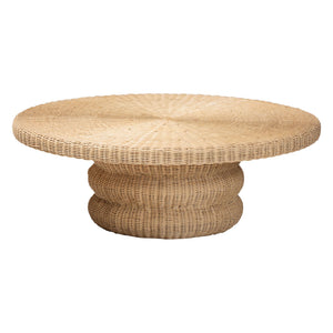 Baxton Studio Bali & Pari Silvia Handwoven Rattan Round Coffee Table with Sculptural Pedestal Base Silvia-Natural-Rattan-CT