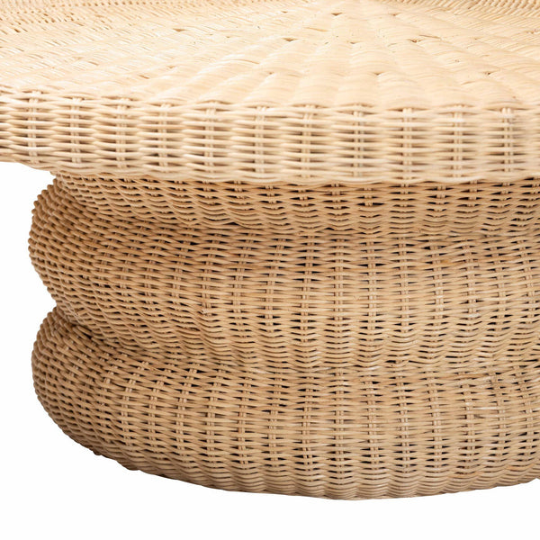 Bali & Pari Silvia Handwoven Rattan Round Coffee Table with Sculptural Pedestal Base