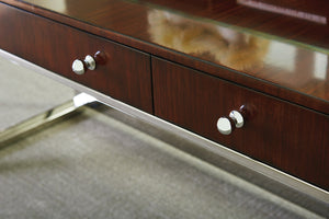 Lexington Sligh Andrea Writing Desk - Polished Stainless Base, Quartered Walnut Top, And Stylish Storage Options Dark Brown Wood 100ww-406