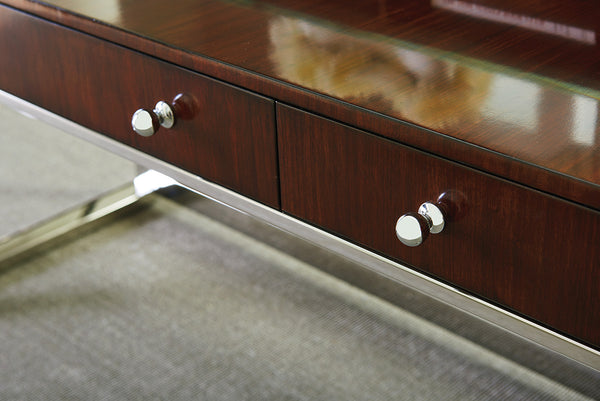 Lexington Sligh Andrea Writing Desk - Polished Stainless Base, Quartered Walnut Top, And Stylish Storage Options Dark Brown Wood 100ww-406