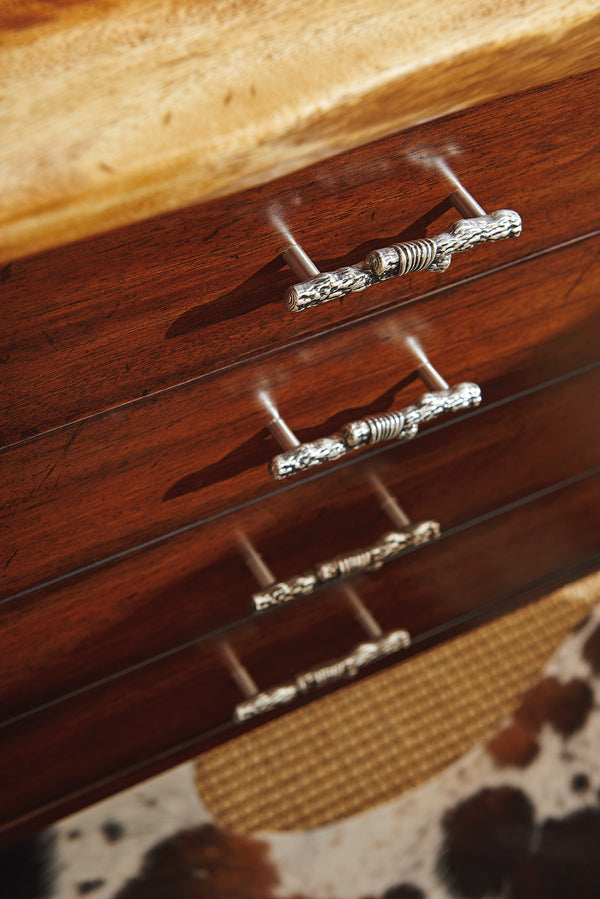 Lexington Sligh La Costa Live Edge Writing Desk - Stunning Mahogany & Trembesi Design With Polished Stainless Base Light Golden Brown Wood 100nl-405