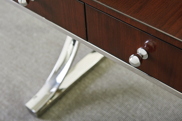 Lexington Sligh Andrea Writing Desk - Polished Stainless Base, Quartered Walnut Top, And Stylish Storage Options Dark Brown Wood 100ww-406