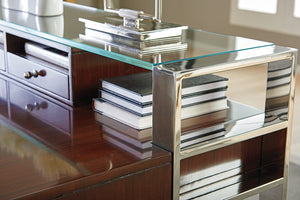 Lexington Sligh Andrea Writing Desk - Polished Stainless Base, Quartered Walnut Top, And Stylish Storage Options Dark Brown Wood 100ww-406