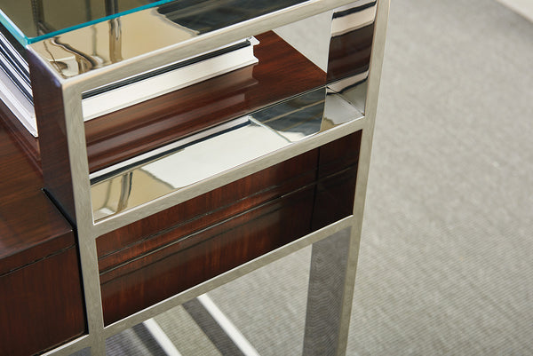 Lexington Sligh Andrea Writing Desk - Polished Stainless Base, Quartered Walnut Top, And Stylish Storage Options Dark Brown Wood 100ww-406