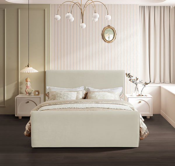 Sloan Cream Velvet Queen Bed SloanCream-Q Meridian Furniture