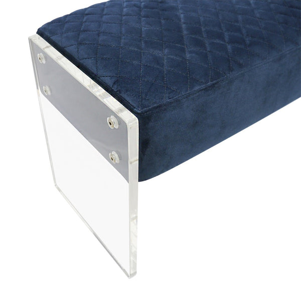 Pasargad Home Tribecca Velvet Upholstered Vanity Seat With Acrylic Base For Modern Decor Elegance Navy Acrylic & Velvet Bench-137