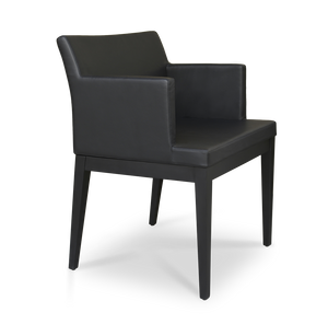 Soho Concept Soho Wood Counter & Bar Dining Chair - Soft Leatherette Upholstery, Solid Beech, Walnut Finish Black  Soho-concept-dining-chair-05921