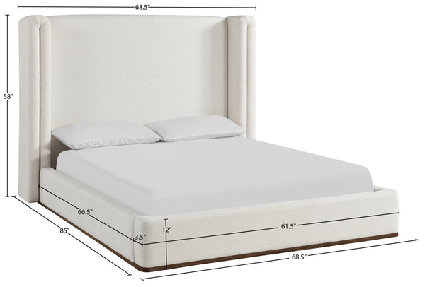 Meridian Furniture Solange Winged Linen Upholstered Full Bed with Walnut Base for Modern Bedrooms SolangeCream-F