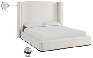 Meridian Furniture Solange Winged Linen Upholstered Full Bed with Walnut Base for Modern Bedrooms SolangeCream-F