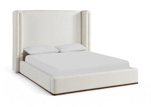 Meridian Furniture Solange Winged Linen Upholstered Full Bed with Walnut Base for Modern Bedrooms SolangeCream-F