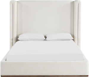 Meridian Furniture Solange Winged Linen Upholstered Full Bed with Walnut Base for Modern Bedrooms SolangeCream-F