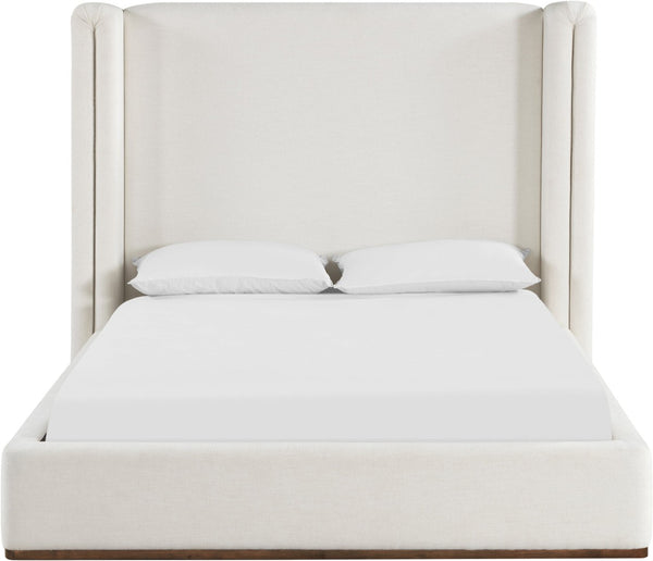 Meridian Furniture Solange Winged Headboard King Bed in Warm Cream Linen with Walnut Wood Base SolangeCream-K
