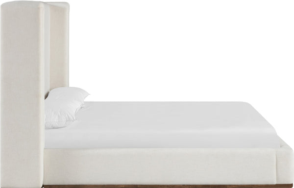 Meridian Furniture Solange Winged Headboard King Bed in Warm Cream Linen with Walnut Wood Base SolangeCream-K