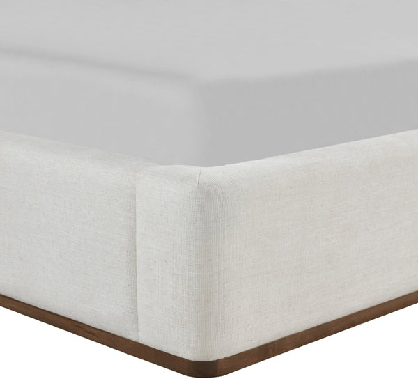 Meridian Furniture Solange Winged Headboard King Bed in Warm Cream Linen with Walnut Wood Base SolangeCream-K