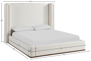 Meridian Furniture Solange Winged Linen Upholstered Queen Bed with Walnut Base for Modern Bedrooms SolangeCream-Q