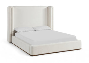 Meridian Furniture Solange Winged Linen Upholstered Queen Bed with Walnut Base for Modern Bedrooms SolangeCream-Q