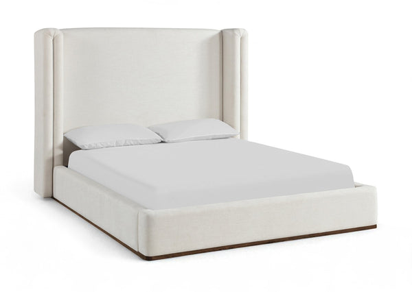 Meridian Furniture Solange Winged Linen Upholstered Queen Bed with Walnut Base for Modern Bedrooms SolangeCream-Q