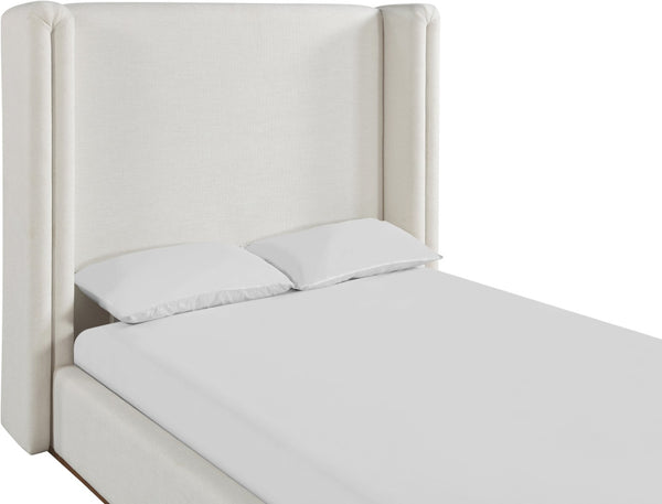 Meridian Furniture Solange Winged Linen Upholstered Queen Bed with Walnut Base for Modern Bedrooms SolangeCream-Q