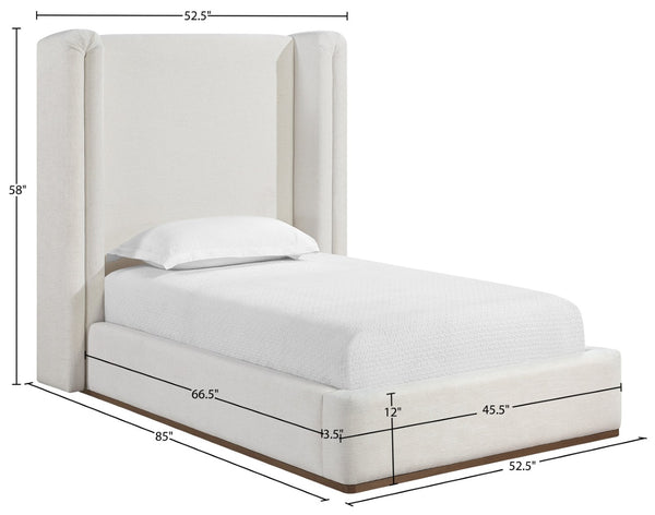 Meridian Furniture Solange Winged Linen Upholstered Twin Bed with Walnut Base for Modern Bedrooms SolangeCream-T