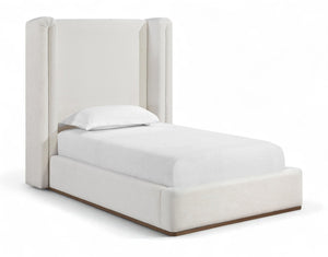 Meridian Furniture Solange Winged Linen Upholstered Twin Bed with Walnut Base for Modern Bedrooms SolangeCream-T