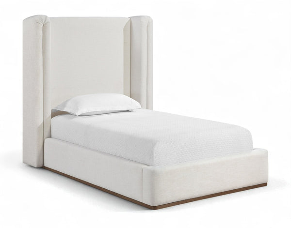 Meridian Furniture Solange Winged Linen Upholstered Twin Bed with Walnut Base for Modern Bedrooms SolangeCream-T