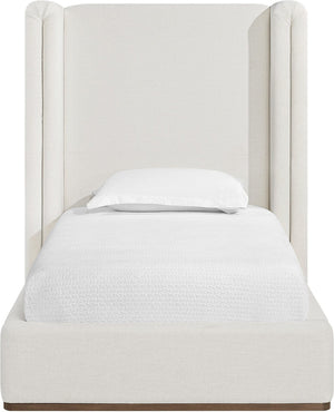 Meridian Furniture Solange Winged Linen Upholstered Twin Bed with Walnut Base for Modern Bedrooms SolangeCream-T