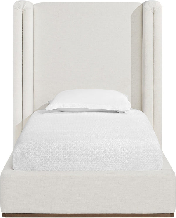 Meridian Furniture Solange Winged Linen Upholstered Twin Bed with Walnut Base for Modern Bedrooms SolangeCream-T