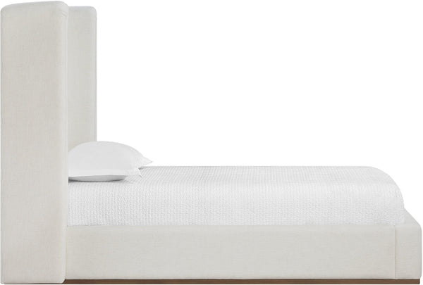 Meridian Furniture Solange Winged Linen Upholstered Twin Bed with Walnut Base for Modern Bedrooms SolangeCream-T