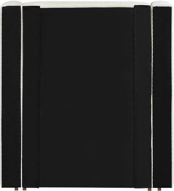 Meridian Furniture Solange Winged Linen Upholstered Twin Bed with Walnut Base for Modern Bedrooms SolangeCream-T