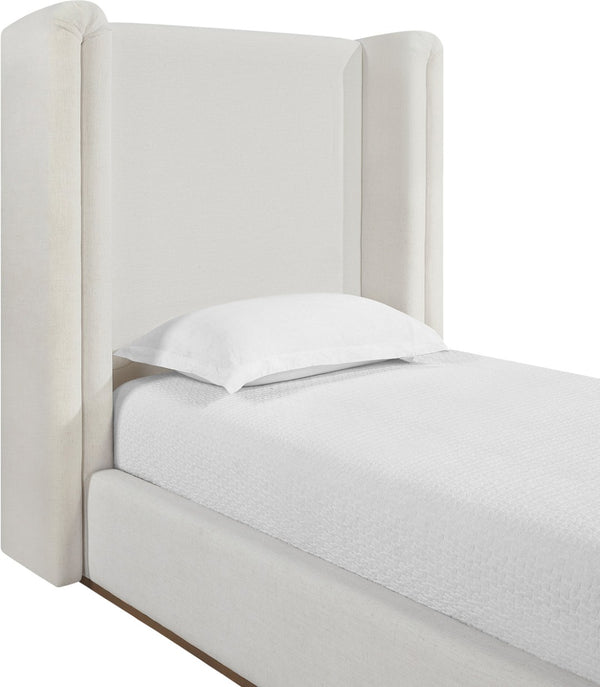 Meridian Furniture Solange Winged Linen Upholstered Twin Bed with Walnut Base for Modern Bedrooms SolangeCream-T