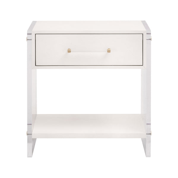 Essentials for Living Sonia Shagreen 1-Drawer Nightstand Pearl Shagreen, Lucite, Brushed Brass