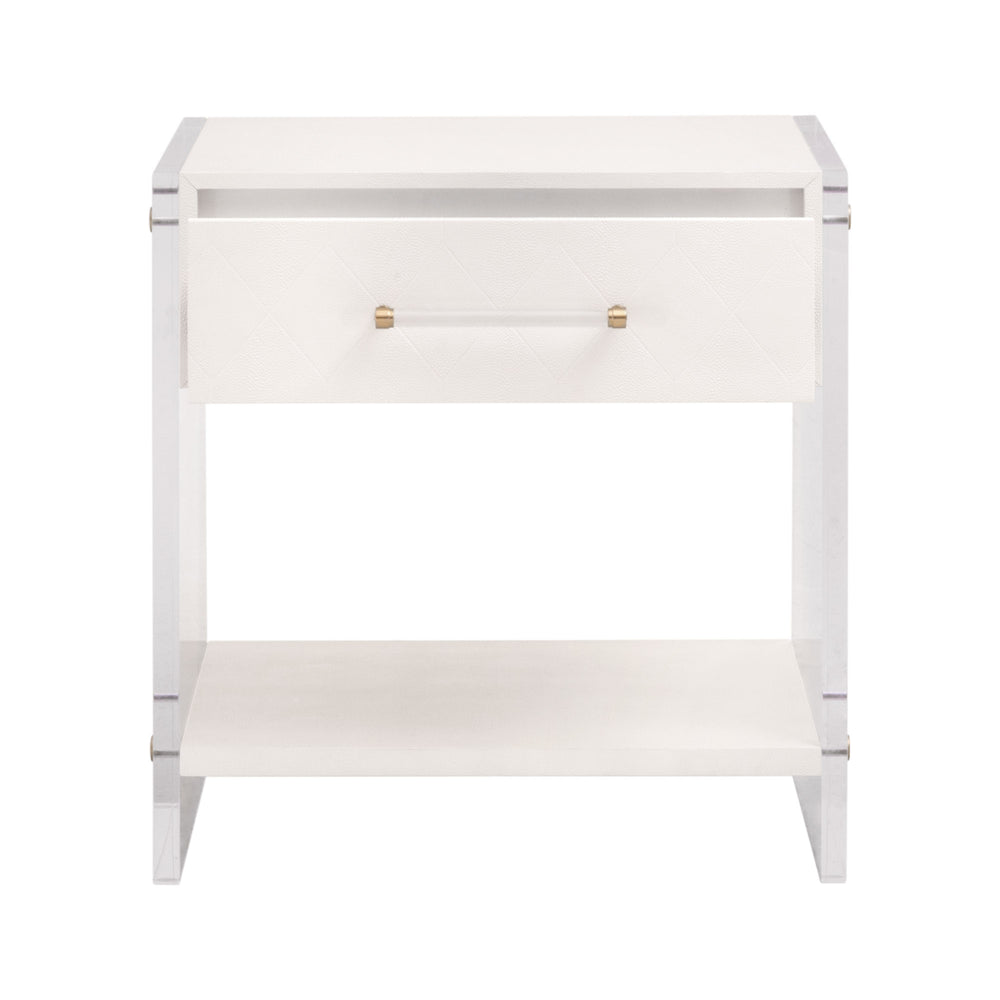 Essentials for Living Sonia Shagreen 1-Drawer Nightstand Pearl Shagreen, Lucite, Brushed Brass