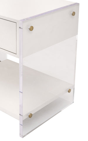 Essentials for Living Sonia Shagreen 1-Drawer Nightstand Pearl Shagreen, Lucite, Brushed Brass